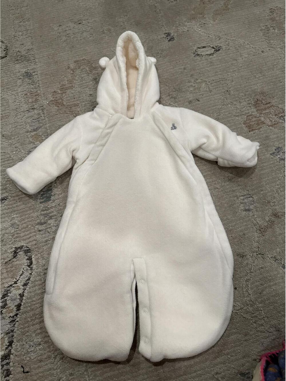 babyGap Cream Fleece Hooded Bunting Suit with Bear Ears, 0-3 Months
